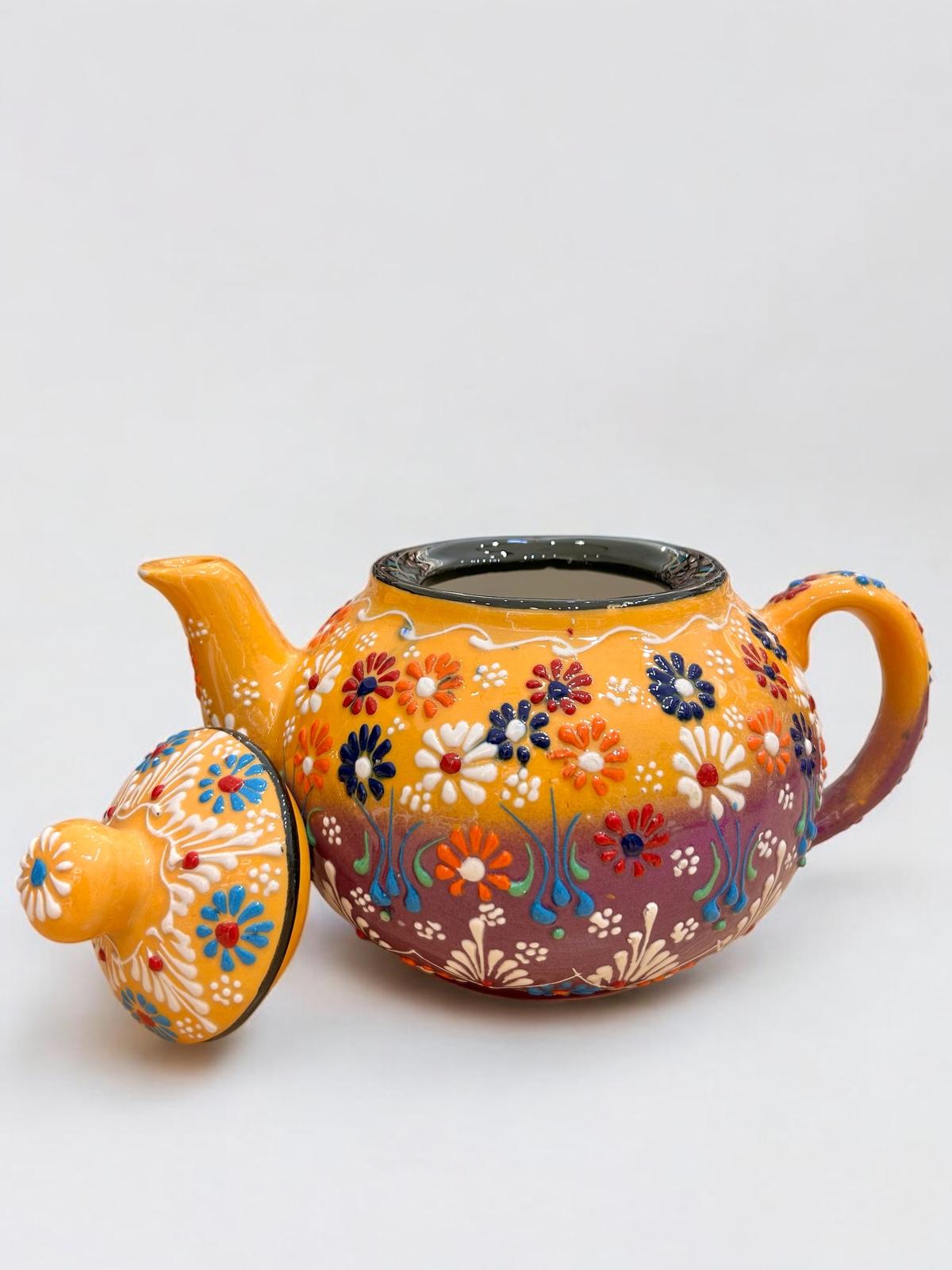 Large Yellow-Purple Ceramic Teapot 1163