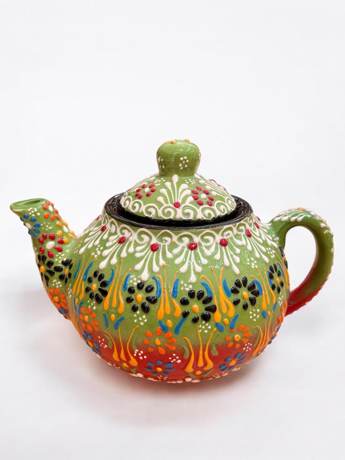 Large Green-Red Ceramic Teapot 1162