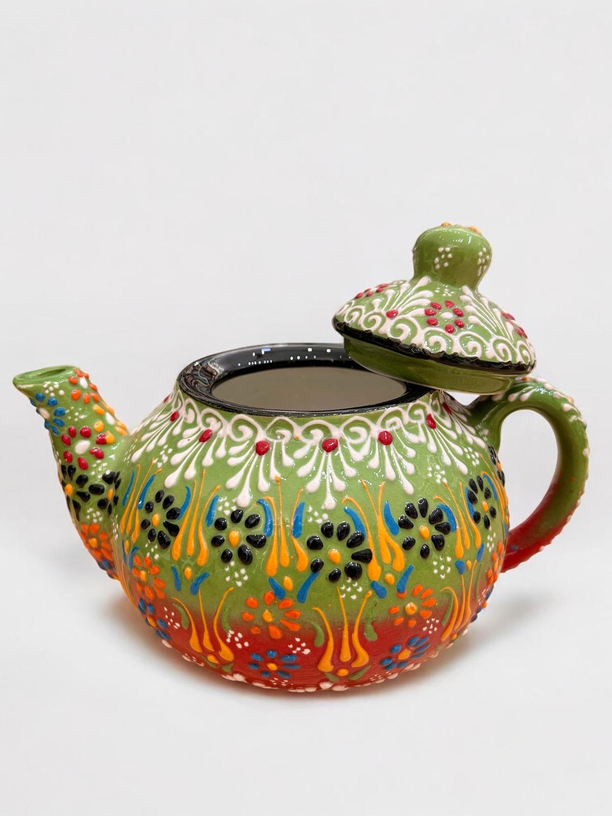 Large Green-Red Ceramic Teapot 1162