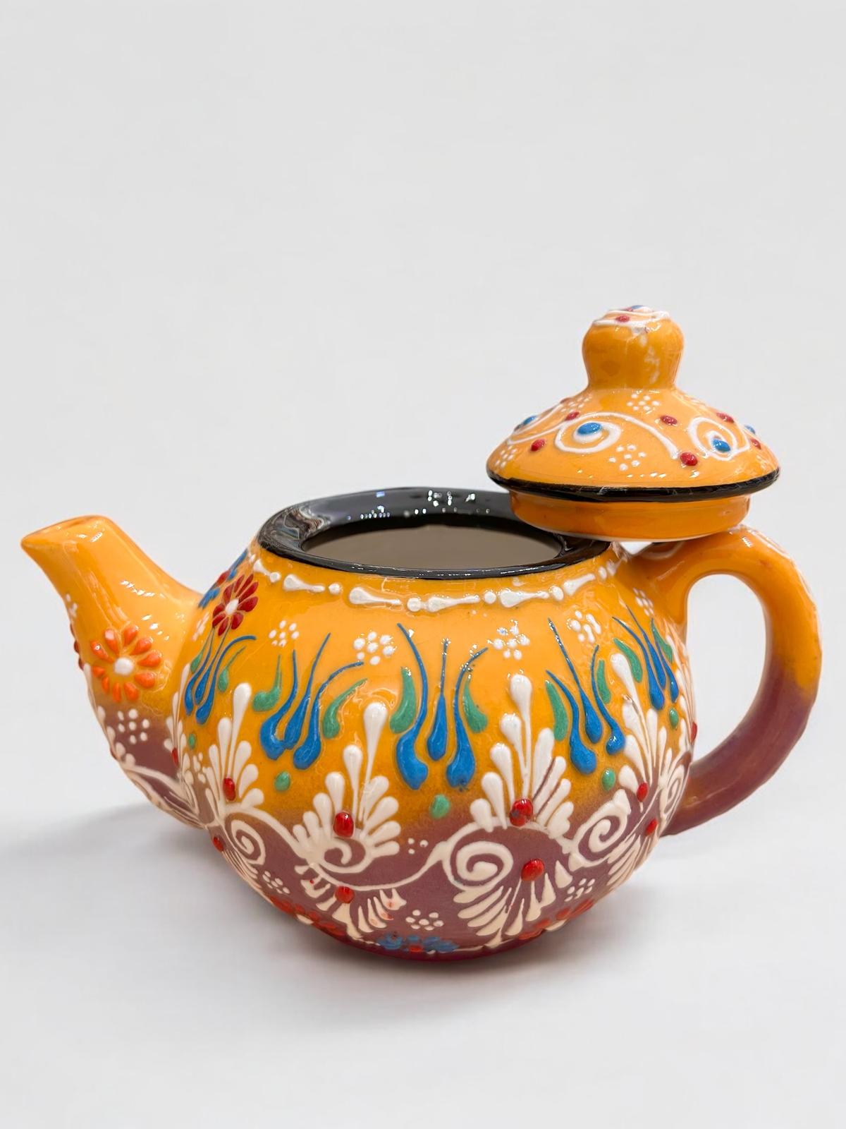 Small Yellow-Purple Ceramic Teapot 1169