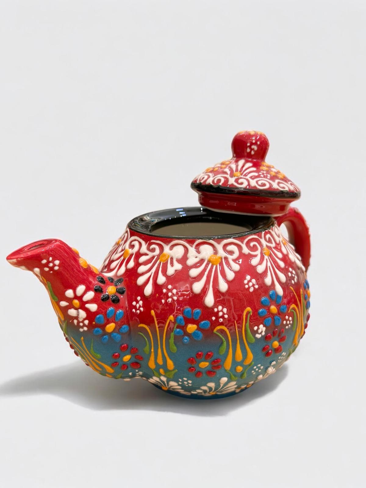 Small Red-Blue Ceramic Teapot 1171