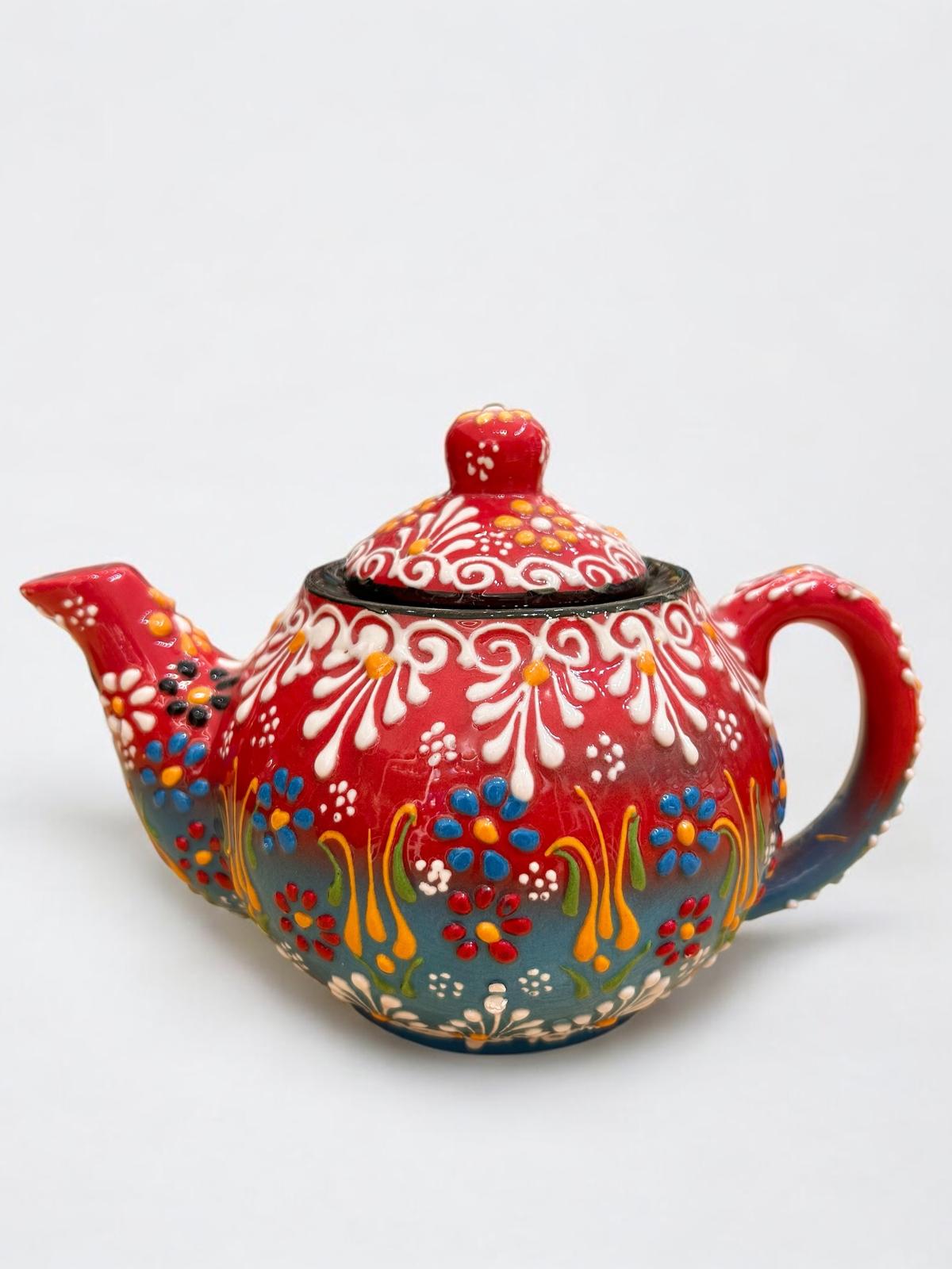 Small Red-Blue Ceramic Teapot 1171